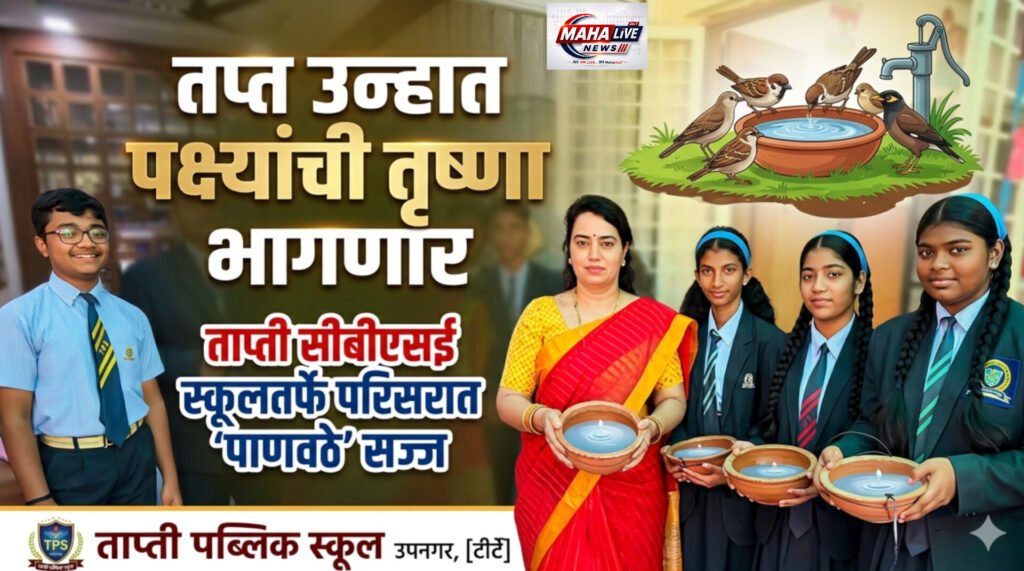 तप्त उन्हात पक्ष्यांची तृष्णा भागणार; ताप्ती सीबीएसई स्कूलतर्फे परिसरात ‘पाणवठे’ सज्ज