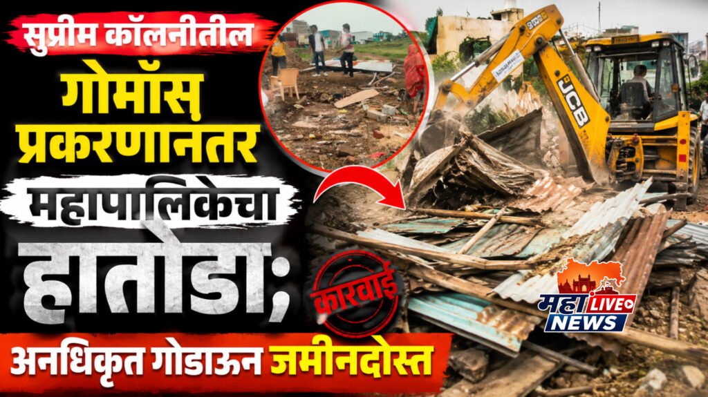 सुप्रीम कॉलनीतील गोमांस प्रकरणानंतर महापालिकेचा हातोडा; अनधिकृत गोडाऊन जमीनदोस्त