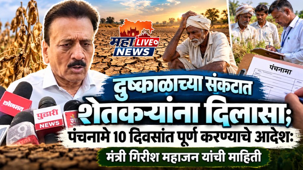दुष्काळाच्या संकटात शेतकऱ्यांना दिलासा; पंचनामे 10 दिवसांत पूर्ण करण्याचे आदेश: मंत्री गिरीश महाजन यांची माहिती